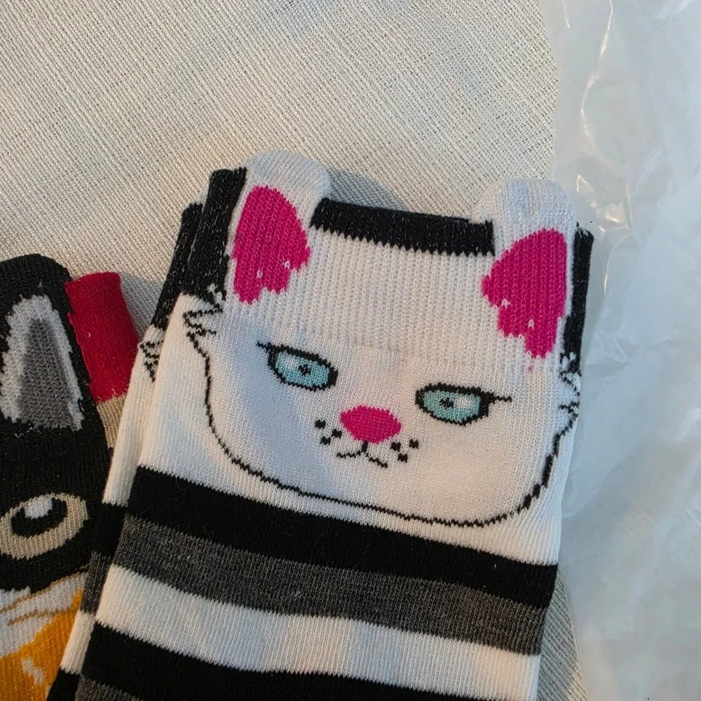Cat Lady The Catwalk Collection Crew Socks 3 Pack Multicolored Feline Designs